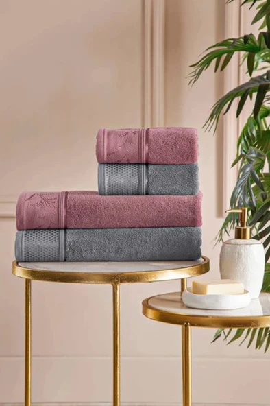 Özdilek Ditsy Mürdüm Antrasit 6 Parça Aile Bornoz Seti - 2