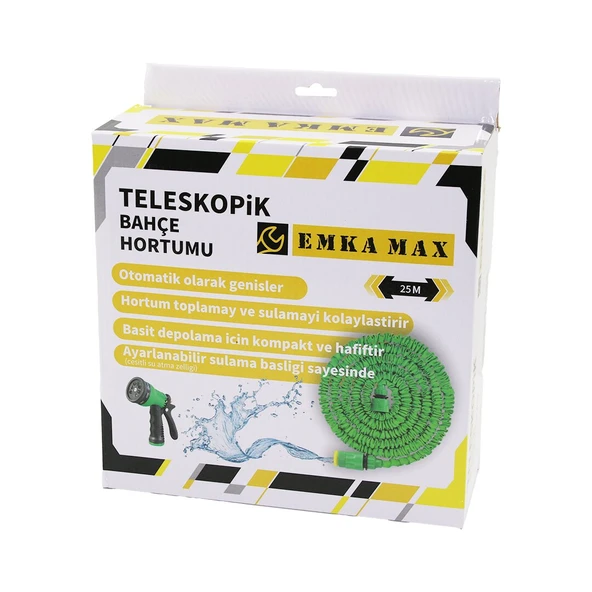 25MT TELESKOPİK UZAYAN BAHÇE HORTUMU 7 FONKSİYON AYARLI TETİKLİ TABANCA (5284) ürün görseli