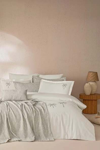 Özdilek Tropical Gri Yatak Örtülü Nevresim Takımı