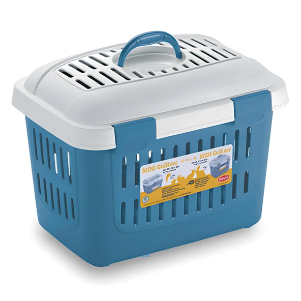 Stefanplast Gulliver Orta Boy Küçük Evcil Hayvan Taşıma Çantası Mavi Beyaz 45x33x33Cm