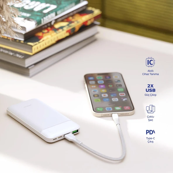 Polosmart PBS131 10000 mAh Powerbank Type-C Girişli Çift USB Hızlı Şarj Cihazı Beyaz - 2