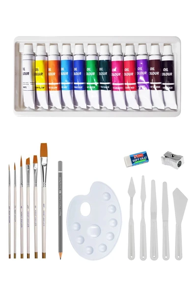 Red Apple Yağlı Boya Seti Karışık Fırça Seti Plastik Spatula Seti Dereceli Kalem Resim Paleti ürün görseli