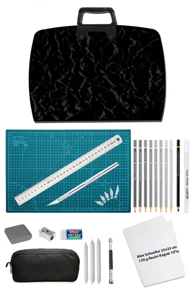 Proje Çantası 38x55 cm Alex Schoeller 25x35 cm Resim Kağıdı A3 Kesim Matı Kretuar Seti Mimarlık Seti ürün görseli