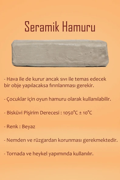 Beyaz Seramik Hamuru 1 Kg Kil Ebeşuar Seti 6x15 ml Akrilik Set 50 ml Vernik Ahşap Merdane Zımpara - Resim 2