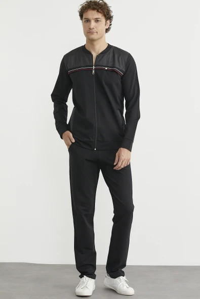 Dik Yaka Fermuarlı Eşofman Takım - Siyah - Resim 2