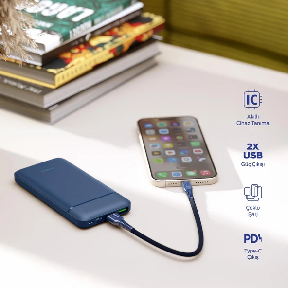 Polosmart PBS131 10000 mAh Powerbank Type-C Girişli Çift USB Hızlı Şarj Cihazı Navy - 2