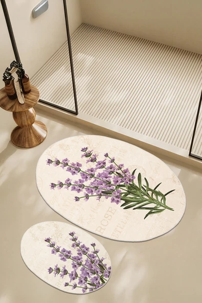 cmn home Özel Tasarım, Kaymaz Taban, İnce, Yıkanabilir, Modern Banyo Paspas Takımı - 60x100 - 50x60 - 2