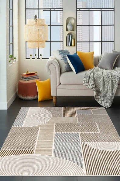 cmn home Dekoratif Özel Tasarım Yıkanabilir,İnce, Kaymaz Tabanlı, Modern Salon Halısı, Mutfak Halısı, Yolluk - 4