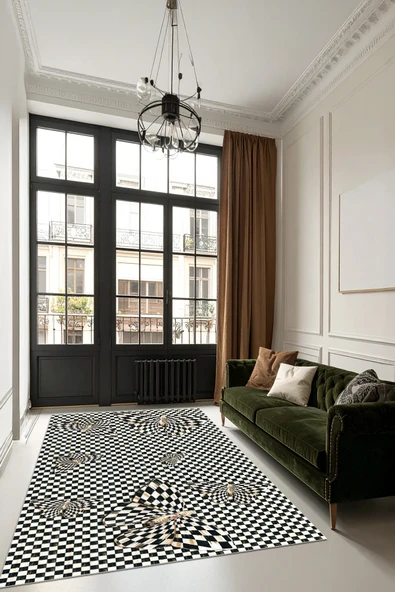 cmn home Dekoratif Özel Tasarım Yıkanabilir,İnce, Kaymaz Tabanlı, Modern Salon Halısı, Mutfak Halısı, Yolluk - 4