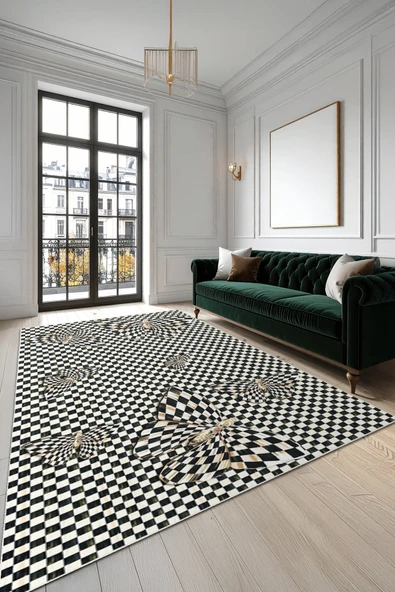 cmn home Dekoratif Özel Tasarım Yıkanabilir,İnce, Kaymaz Tabanlı, Modern Salon Halısı, Mutfak Halısı, Yolluk - 2