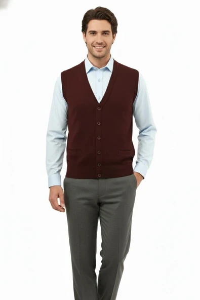 Erkek Düğmeli Yelek Cepli Çelik Örgü Klasik Kalıp 5200L BGL-ST04844 - Resim 8