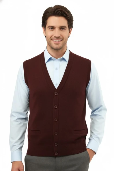 Erkek Düğmeli Yelek Cepli Çelik Örgü Klasik Kalıp 5200L BGL-ST04844 - Resim 2