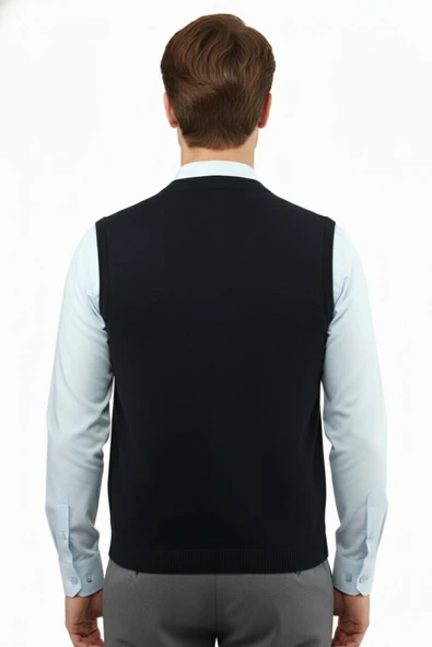 Erkek Düğmeli Yelek Cepli Çelik Örgü Klasik Kalıp 5200L BGL-ST04844 - Resim 11