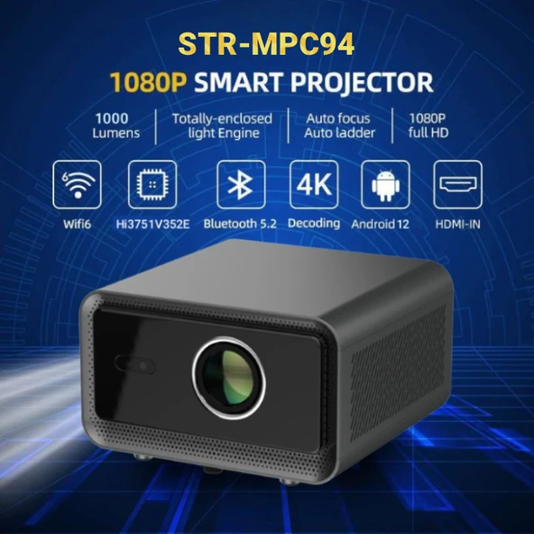 MPC-94 Full-HD 1920x1080p 1000 Ansi Lümen, Autofocus Wifi Android 12 Akıllı LED Projeksiyon Cihazı ürün görseli 1