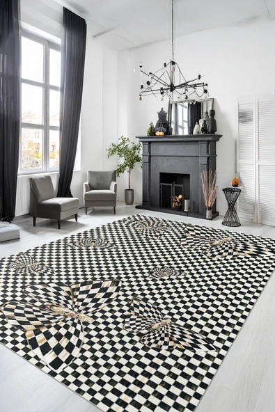 cmn home Dekoratif Özel Tasarım Yıkanabilir,İnce, Kaymaz Tabanlı, Modern Salon Halısı, Mutfak Halısı, Yolluk