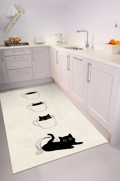 cmn home Özel Tasarım, Kaymaz Taban, İnce, Yıkanabilir, Dekoratif Modern Mutfak Halısı