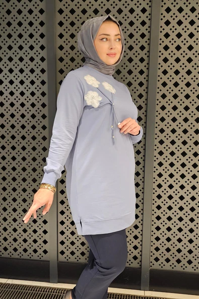 KADIN DİKME VE BAĞUCU DETAYLI TESETTÜR TUNİK - Resim 3