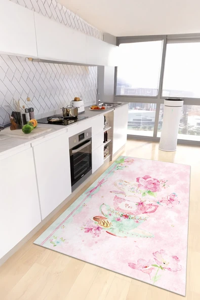 cmn home Dekoratif Özel Tasarım Yıkanabilir,İnce, Kaymaz Tabanlı, Modern Mutfak Halısı, Yolluk - 2