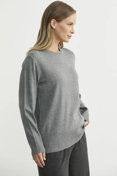 Bisiklet Yaka Yünlü Basic Triko Kazak - Gri - Resim 3