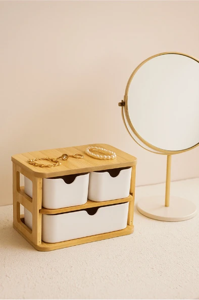 Doğal Bambu Çok Amaçlı  3 Gözlü Çekmeceli Organizer BR-6711 ürün görseli