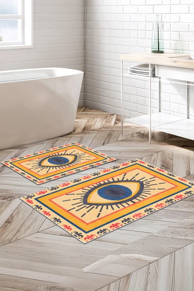 cmn home Özel Tasarım, Kaymaz Taban, İnce, Yıkanabilir, Modern Banyo Paspas Takımı - 60x100 - 50x60 - 3