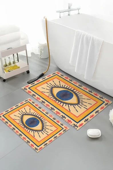 cmn home Özel Tasarım, Kaymaz Taban, İnce, Yıkanabilir, Modern Banyo Paspas Takımı - 60x100 - 50x60