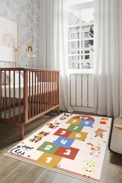cmn home Dekoratif Özel Tasarım Yıkanabilir,İnce, Kaymaz tabanlı çocuk odası Halısı, Yolluk çocuk desenli - 5