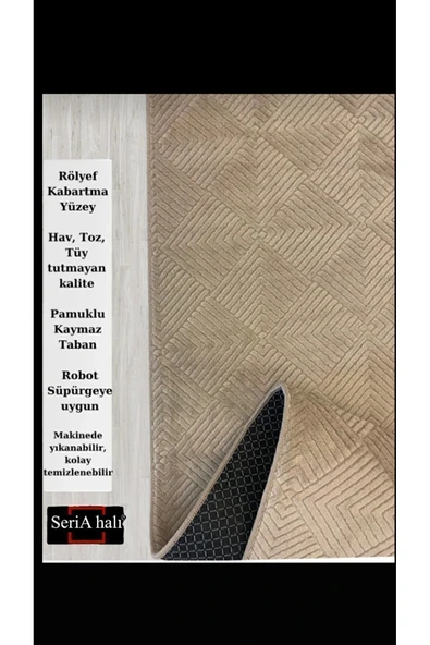 Dinarsu Seria Halı Rölyef Pufy Post Halı Kaymaz Taban Yıkanabilir Yumuşak Yüzey Halı Yolluk - 3