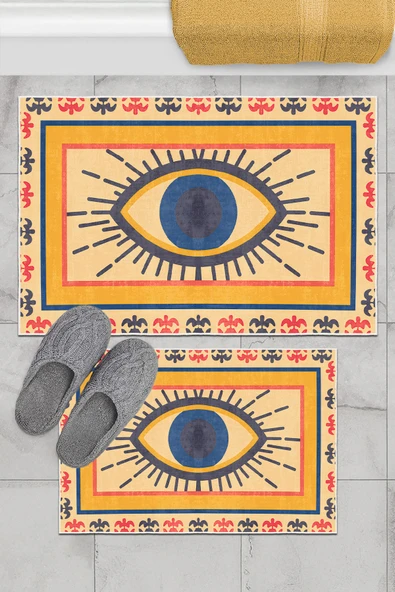 cmn home Özel Tasarım, Kaymaz Taban, İnce, Yıkanabilir, Modern Banyo Paspas Takımı - 60x100 - 50x60 - 2