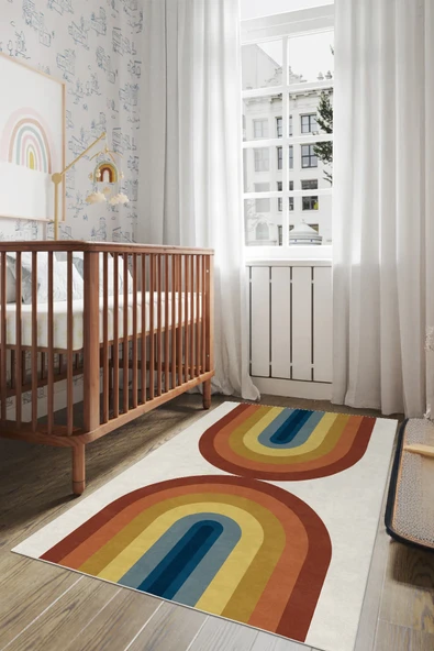 cmn home Dekoratif Özel Tasarım Yıkanabilir,İnce, Kaymaz tabanlı çocuk odası Halısı, Yolluk çocuk desenli - 4