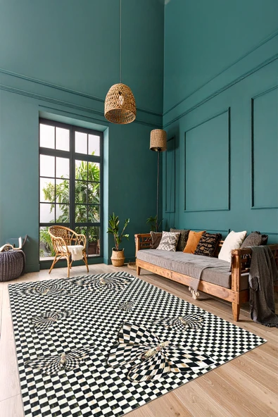 cmn home Dekoratif Özel Tasarım Yıkanabilir,İnce, Kaymaz Tabanlı, Modern Salon Halısı, Mutfak Halısı, Yolluk - 5