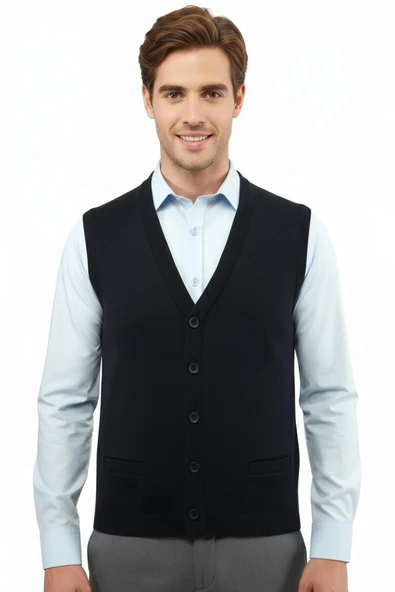 Erkek Düğmeli Yelek Cepli Çelik Örgü Klasik Kalıp 5200L BGL-ST04844 - Resim 3