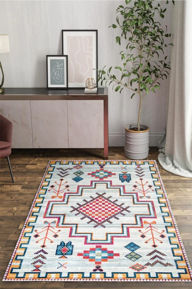 cmn home Dekoratif Özel Tasarım Yıkanabilir,İnce, Kaymaz Tabanlı, Modern Salon Halısı, Mutfak Halısı, Yolluk