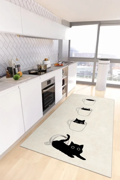 cmn home Özel Tasarım, Kaymaz Taban, İnce, Yıkanabilir, Dekoratif Modern Mutfak Halısı - 3