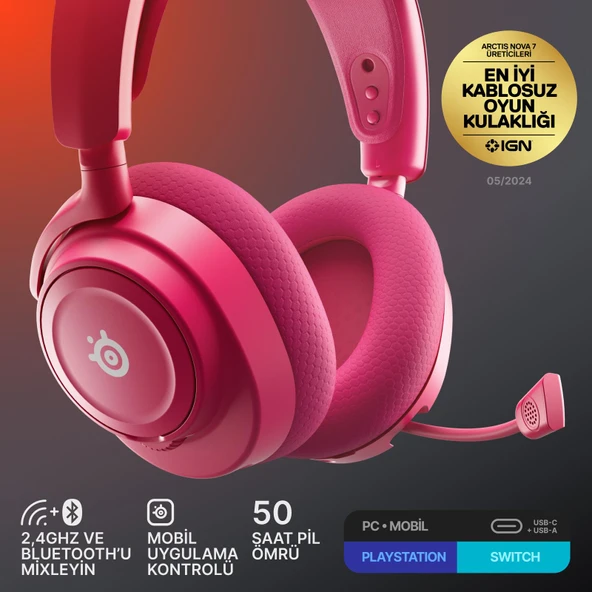 SteelSeries Arctis Nova 7 Gen 2 Wireless Oyun Kulaklığı - Magenta - Resim 2