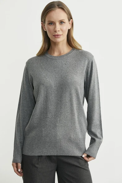 Bisiklet Yaka Yünlü Basic Triko Kazak - Gri ürün görseli