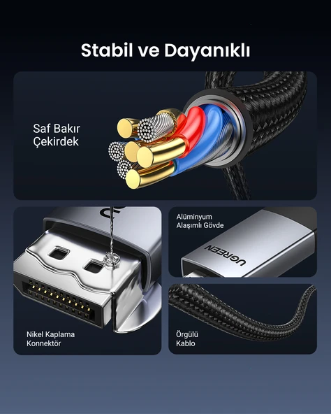 UGREEN 4K 60Hz DisplayPort to HDMI Örgülü Kablo, 1m, 15773 - Resim 6