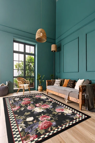 cmn home Dekoratif Özel Tasarım Yıkanabilir,İnce, Kaymaz Tabanlı, Modern Salon Halısı, Mutfak Halısı, Yolluk - 4