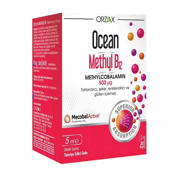 Orzax Ocean 500 µg Methyl B12 Sprey 5 ml ürün görseli