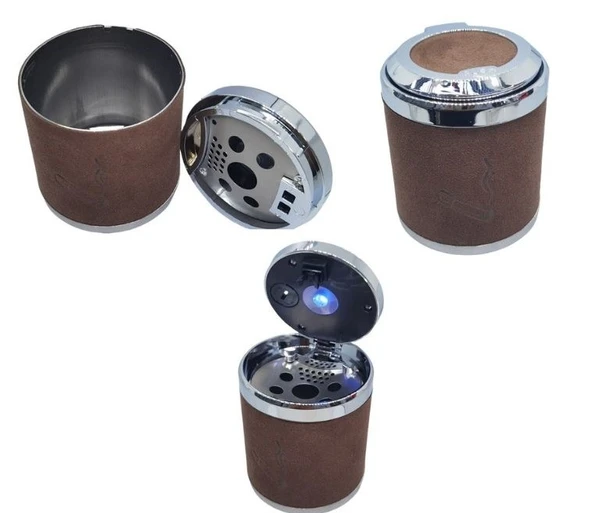 Işıklı küllük deri kaplamalı-basmalı kahve / ICKU60-2