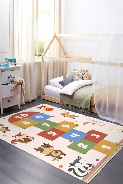 cmn home Dekoratif Özel Tasarım Yıkanabilir,İnce, Kaymaz tabanlı çocuk odası Halısı, Yolluk çocuk desenli - 2