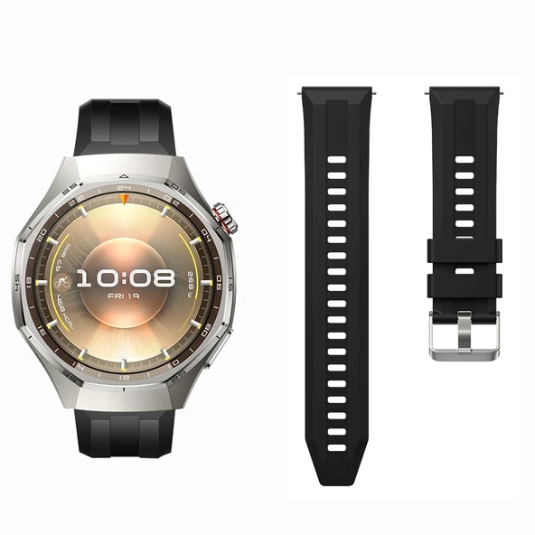 Sneezy Huawei Watch GT6 Pro 46mm İle Uyumlu Spor Silikon Metal Tokalı Soft Saat Kordonu  Siyah - Resim 4