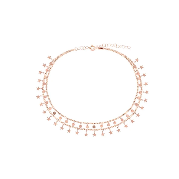 Taşsız Rose Altın Kaplama Sallantılı Yıldız Yuvarlak Pullu Gümüş Halhal