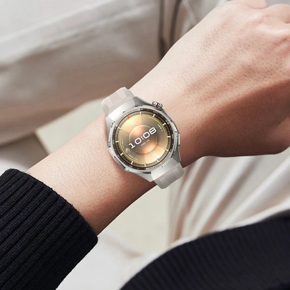 Sneezy Huawei Watch GT6 Pro 46mm İle Uyumlu Spor Silikon Metal Tokalı Soft Saat Kordonu  Starlight - Resim 6