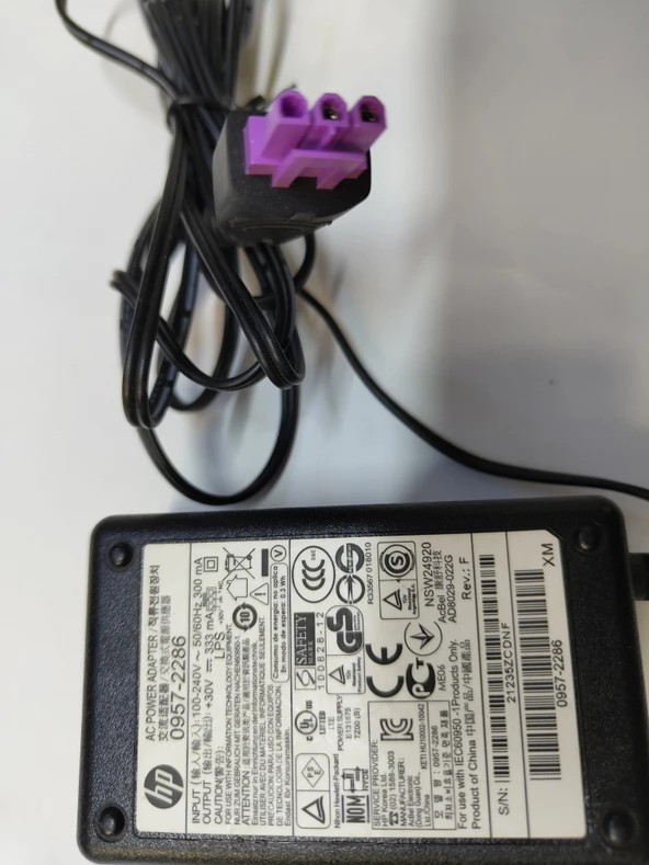 2.EL ORJİNAL Hp Yazıcı Adaptörü 0957-2286 30V 333mA   (MOR UÇ) ürün görseli