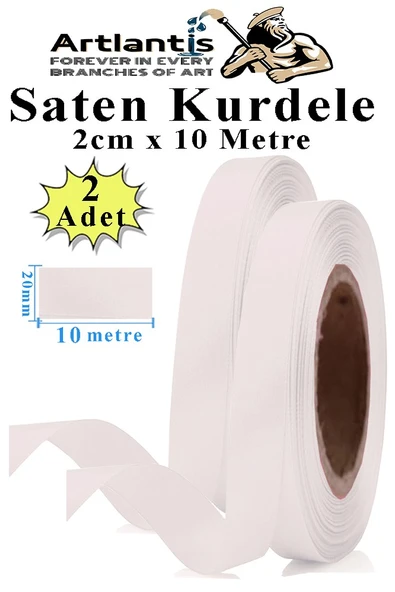 Beyaz Kurdele Saten 2 Cm 10 Metre 2 Adet Saten Kurdela Parlak Hediye ve Süsleme Şeridi Süs Paketleme Çiçek Saç El