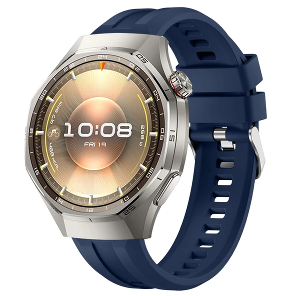 Sneezy Huawei Watch GT6 Pro 46mm İle Uyumlu Spor Silikon Metal Tokalı Soft Saat Kordonu  Lacivert ürün görseli