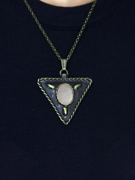 Doğal Taş Aytaşı Doğal Taşlı Üçgen Model Antik Kadın Kolye euk41ay - Resim 2