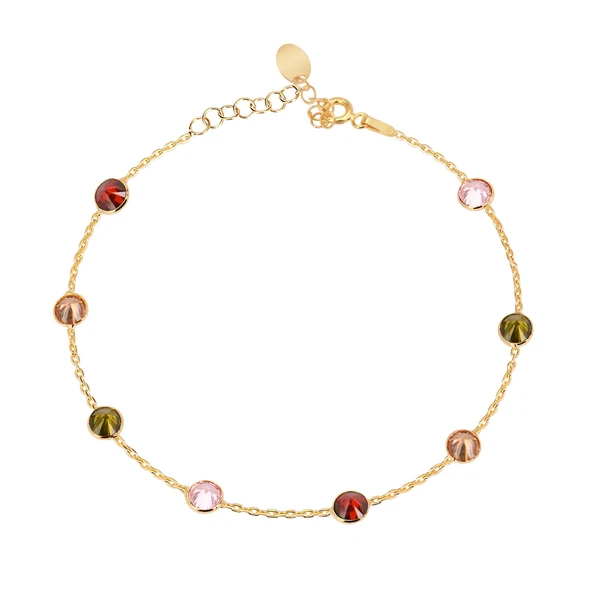 Zirkon Renkli Taşlı Altın Kaplama Gümüş Bileklik