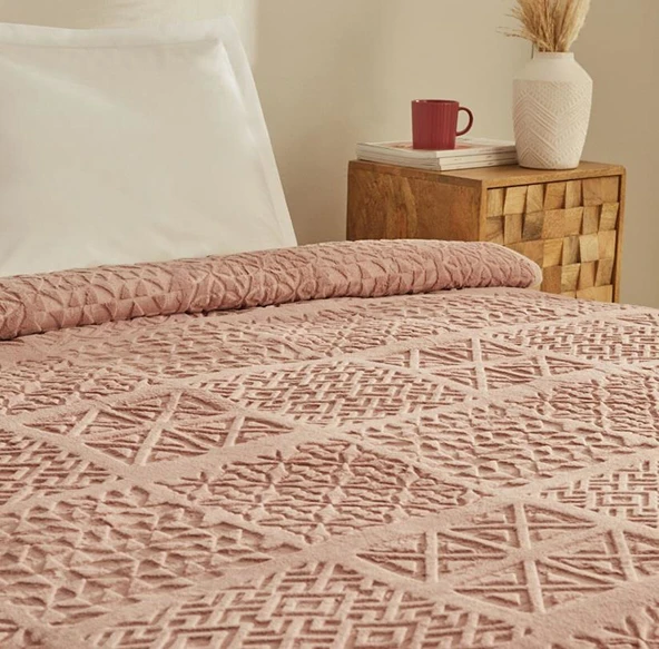 Karaca Home Rita Çift Kişilik Emboss Battaniye Pudra - Resim 2
